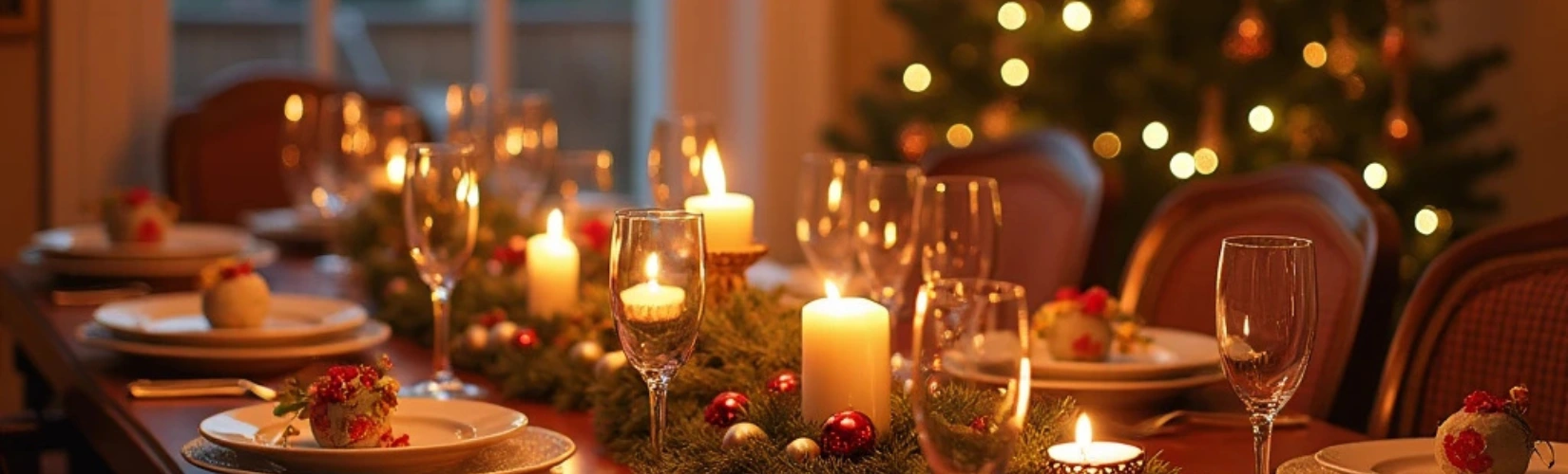 gedecoreerde tafel voor kerstdiner